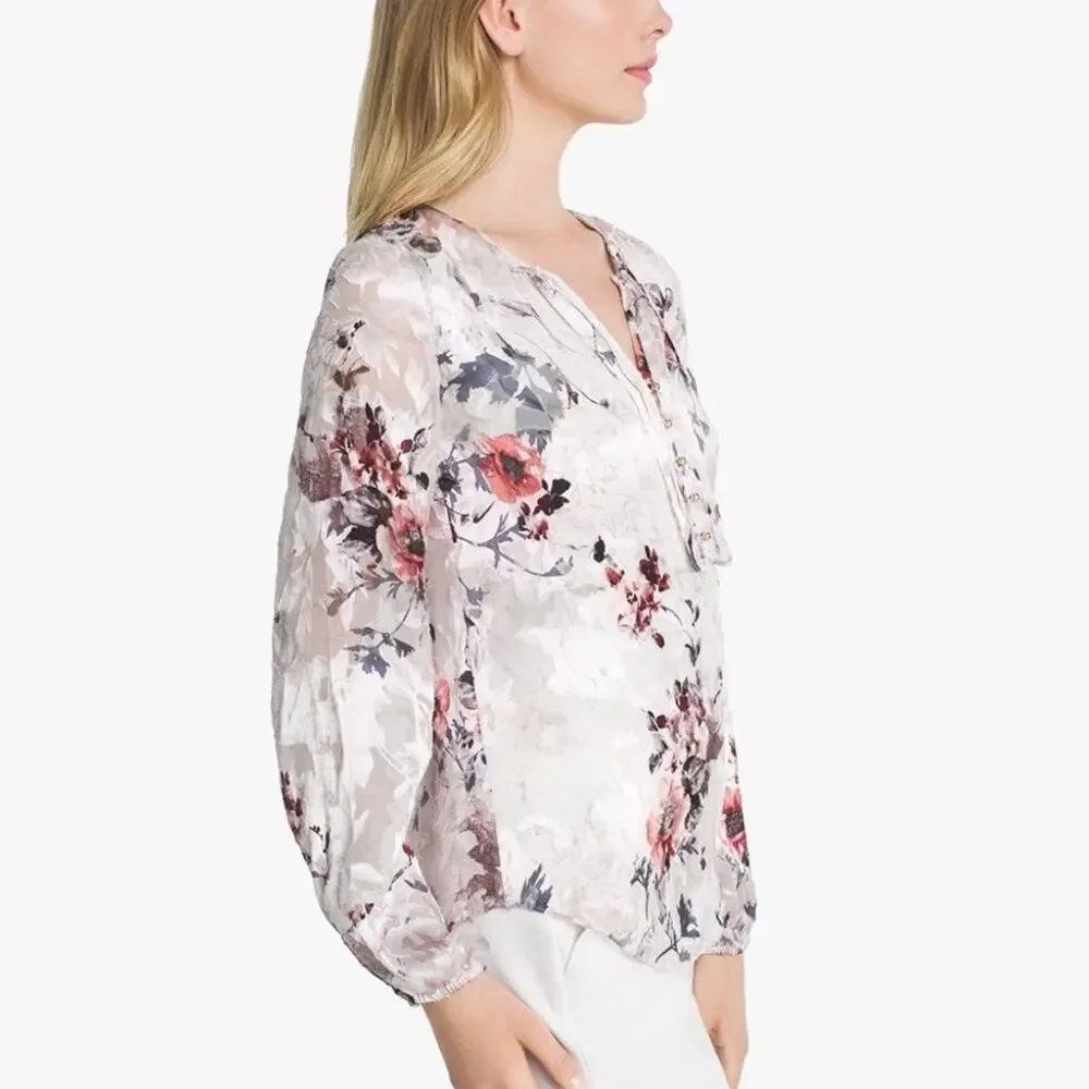 White House Black Market Floral Blouse Sz 10 - Picture 10 of 12